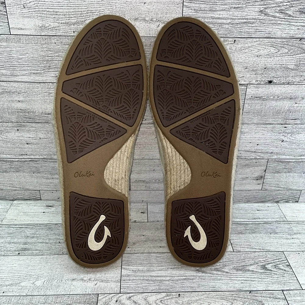 OluKai Kaula Pa'a Kapa Beige Slip On Comfort Espadrilles Loafer Shoes Women‎ 10